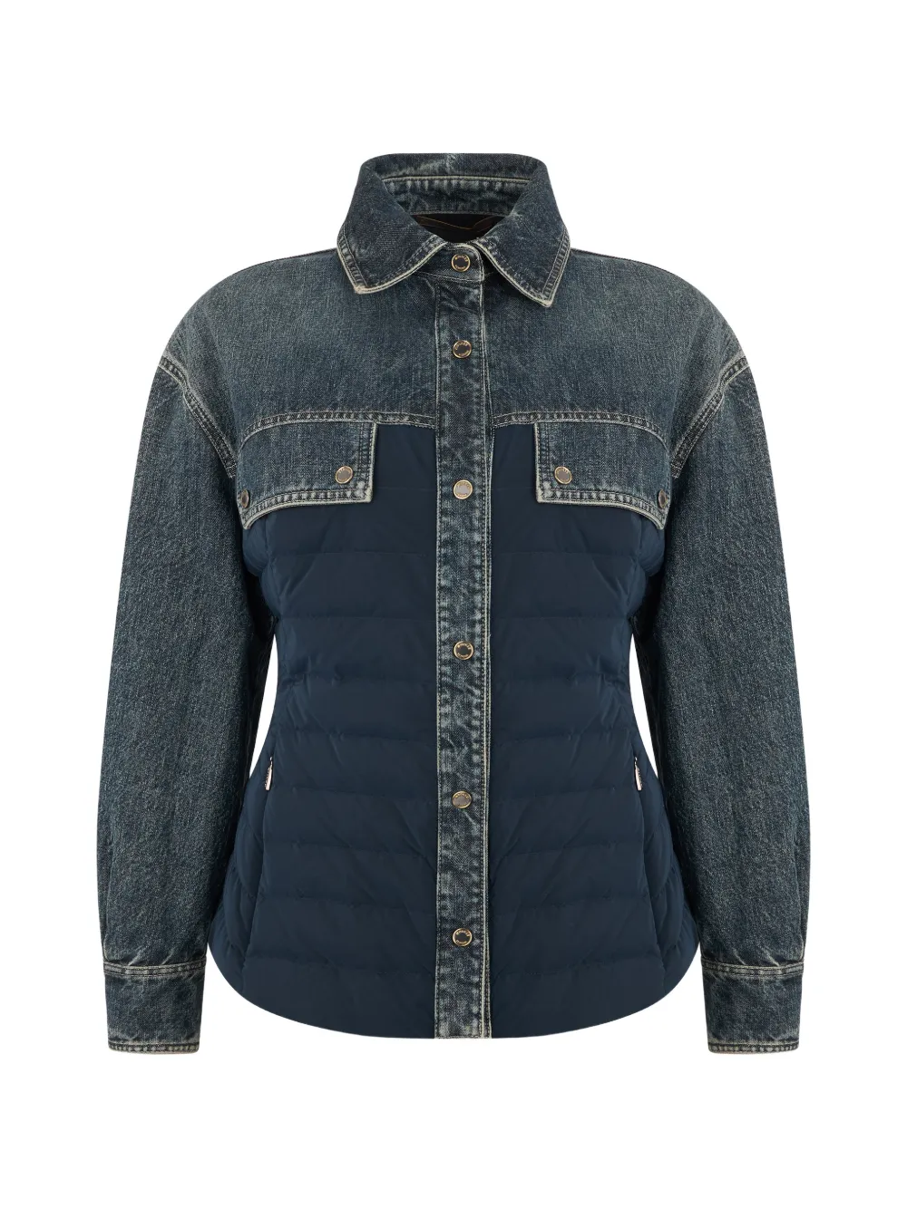Moorer panelled quilted denim-trim jacket - Blau