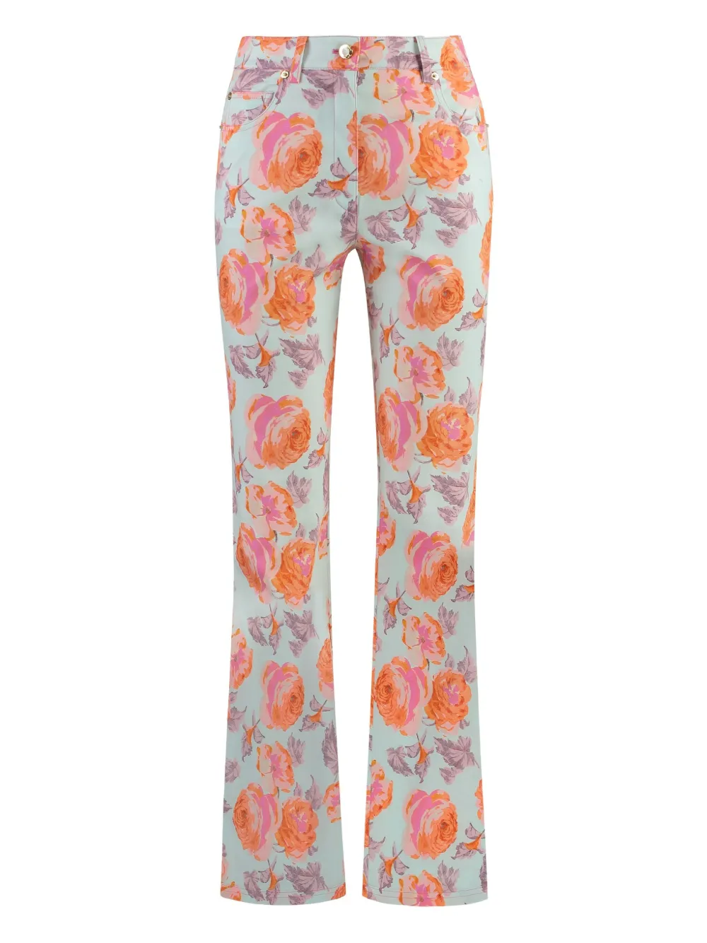 floral-printed flared trousers