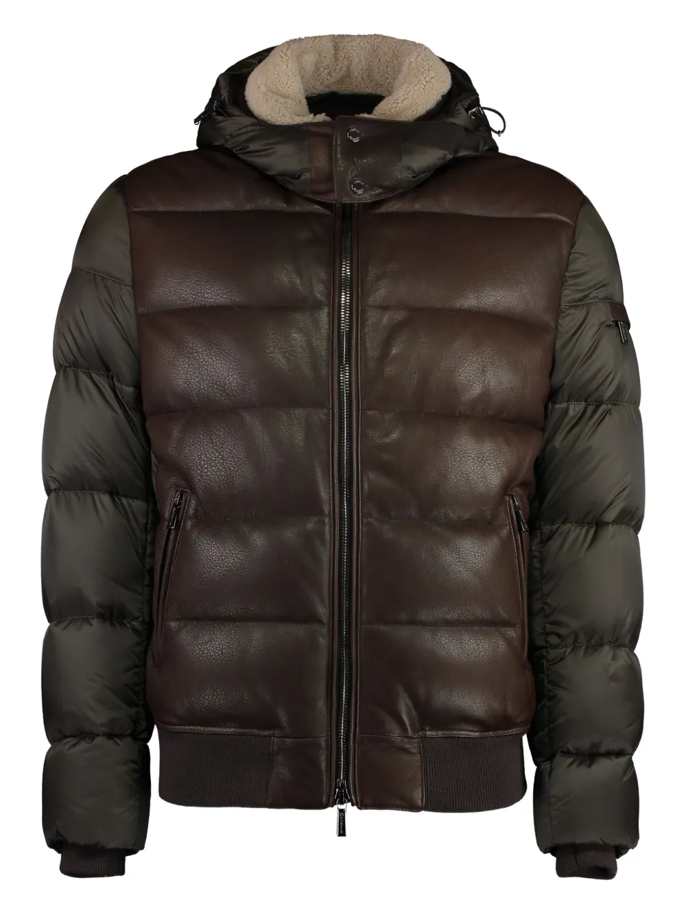 Moorer leather-panel hooded puffer jacket Bruin