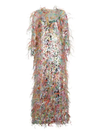 valentino glitter dress Garavani Sequin Feather Midi | Silver valentino dress 2024