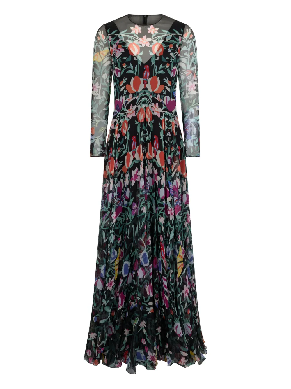 Valentino Garavani floral long-sleeved midi dress - Schwarz