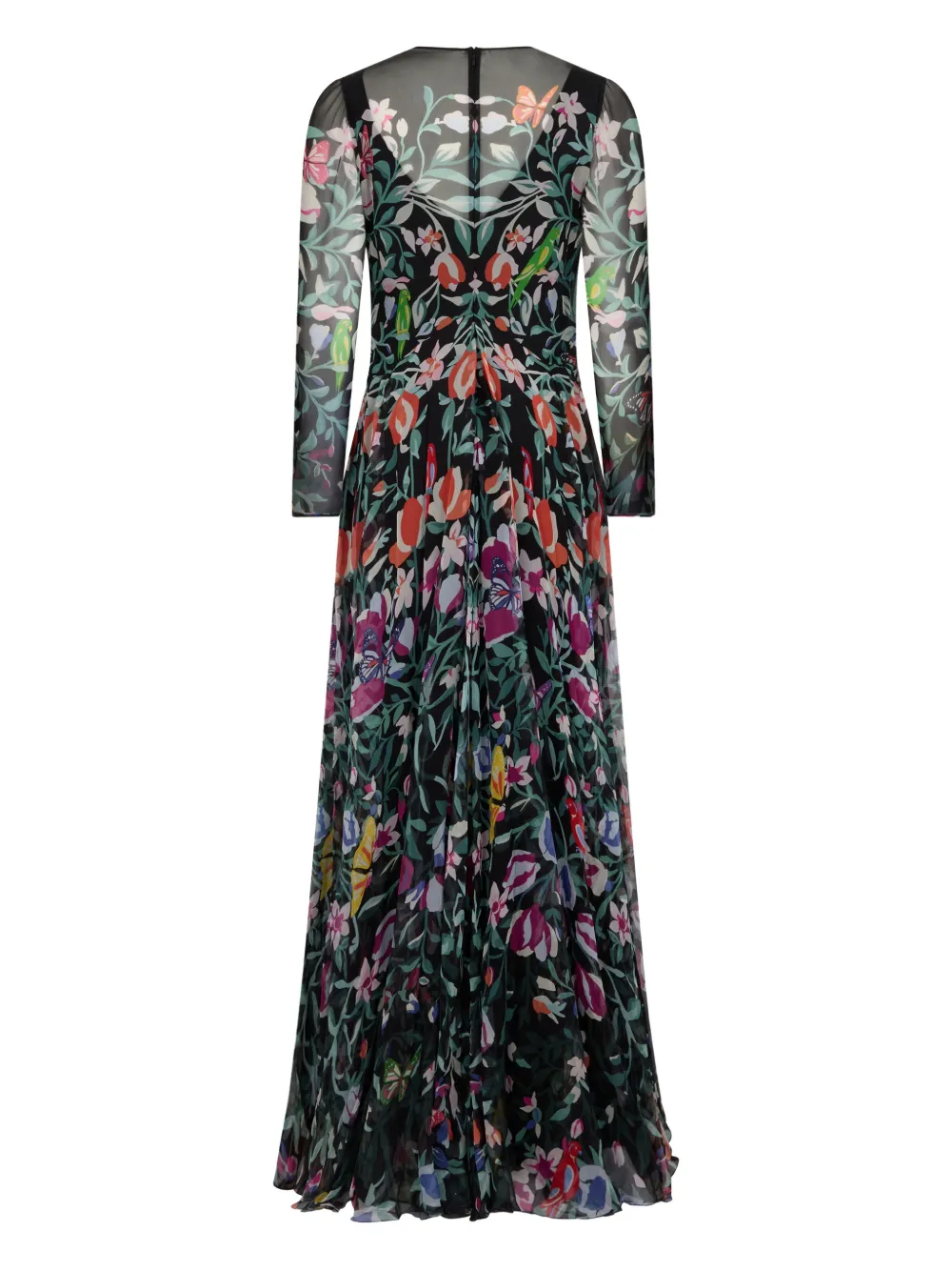 Valentino Garavani floral long-sleeved midi dress - Zwart