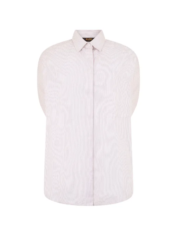 Moorer Vertical-stripe Short-sleeve Shirt in White