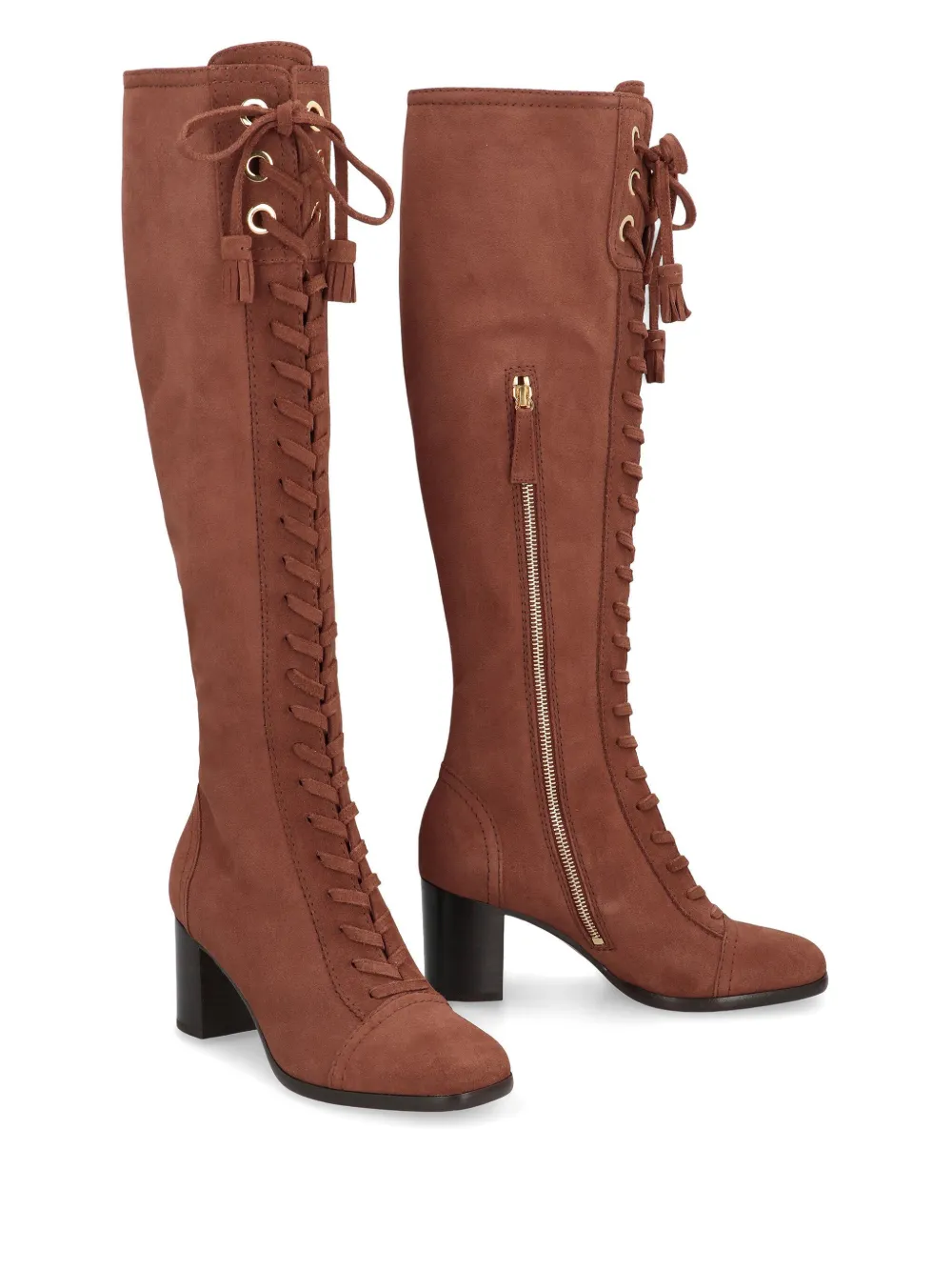 Alberta Ferretti Suede Knee High Boots In Brown