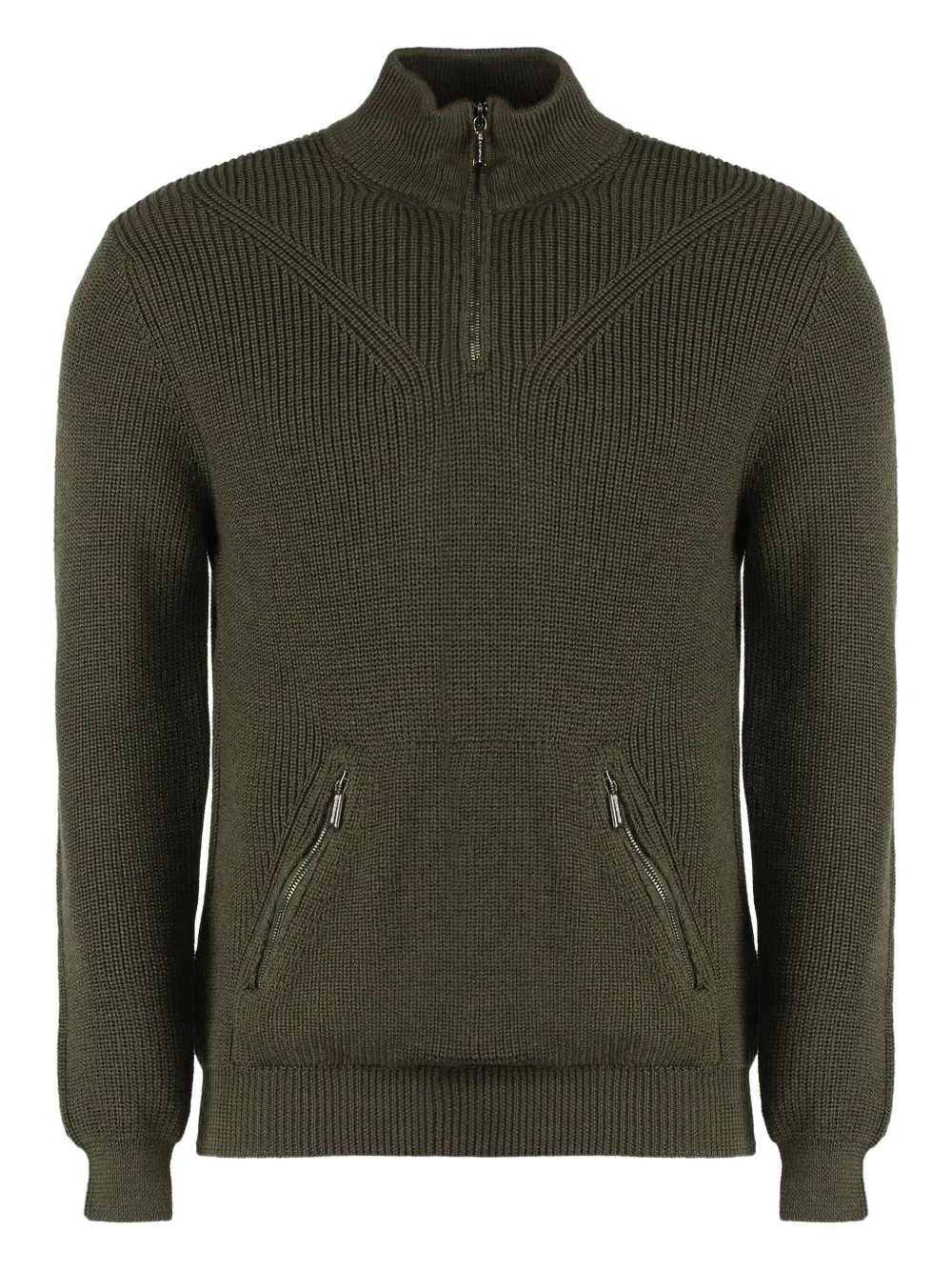 Moorer ribbed-knit half-zip pullover Groen