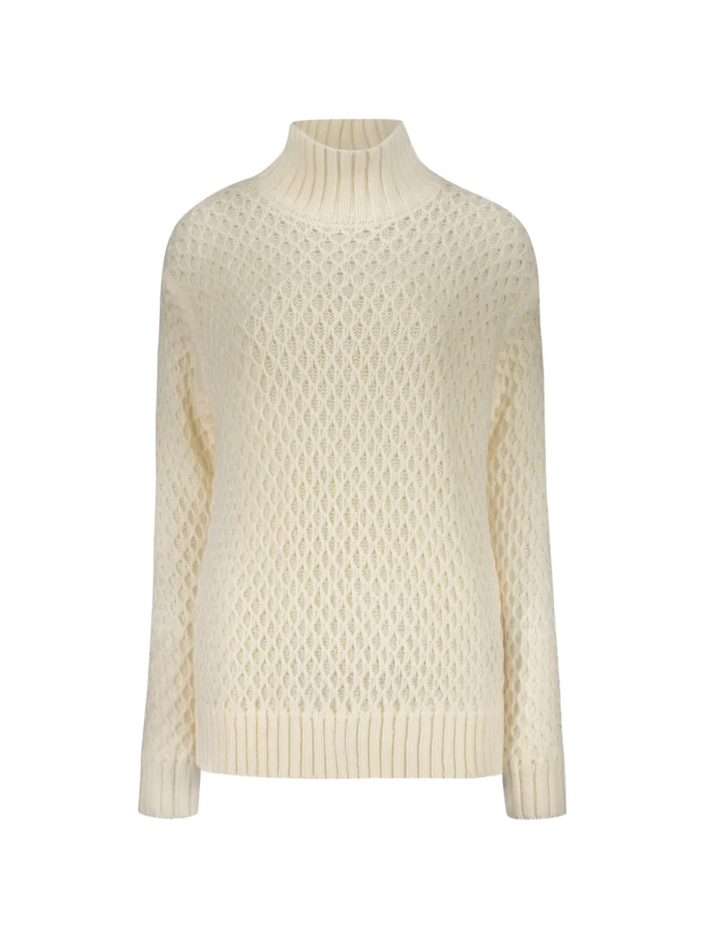 Moorer Pointelle-knit High-neck Sweater In White
