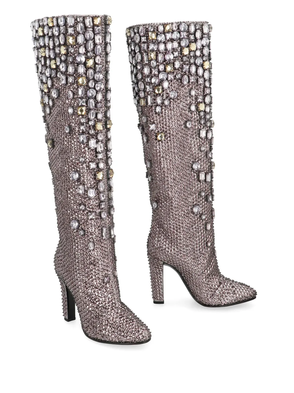 Alberta Ferretti Knee-high Boots With Studs And Crystals In Silver