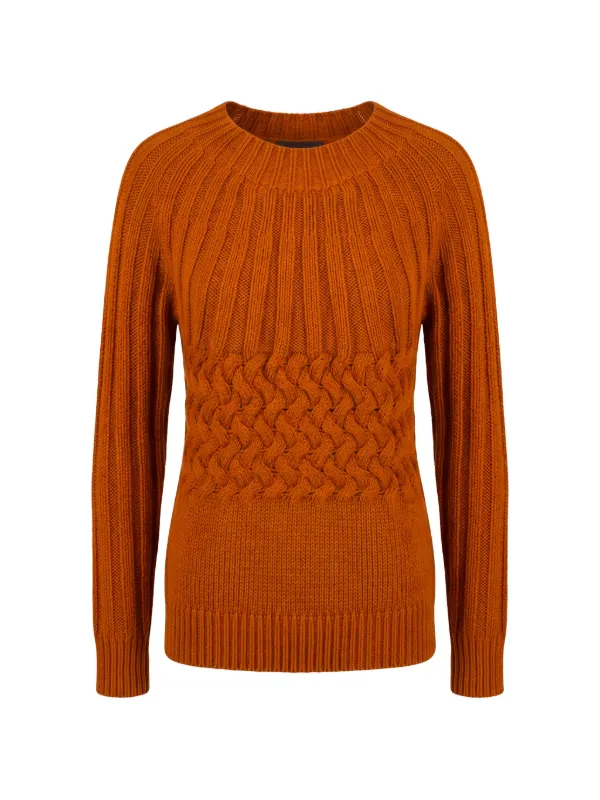 Moorer Anetta Cable-knit Ribbed-trim Sweater in Orange