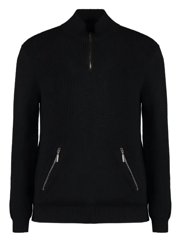 Moorer Cloud Zip-neck Sweater in Black