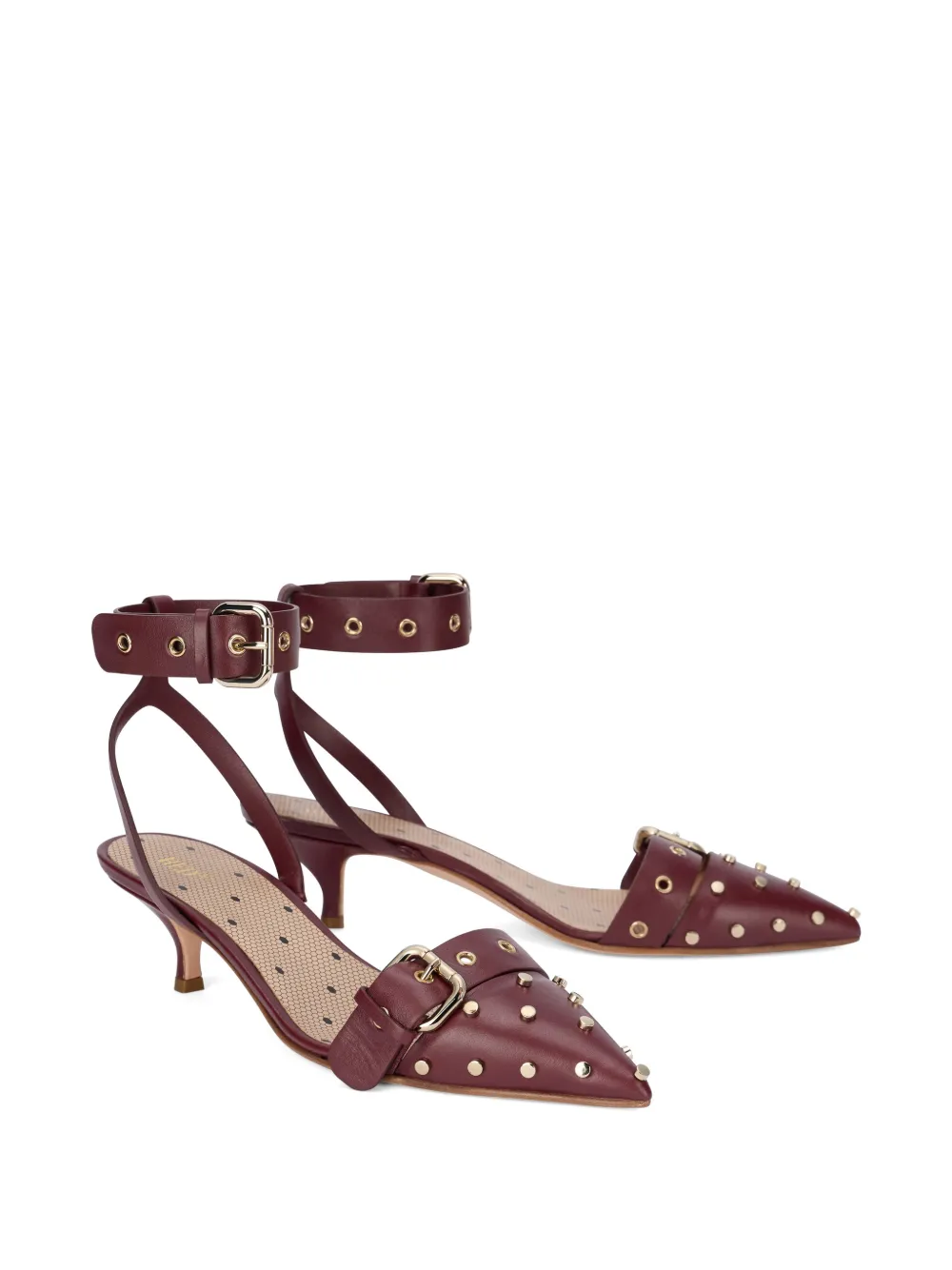 RED(V) studded buckle pumps Rood