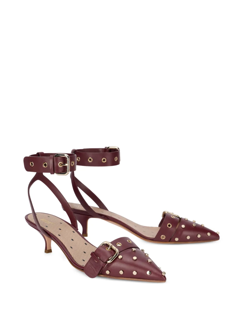  Red(v) Studded Buckle Pumps 