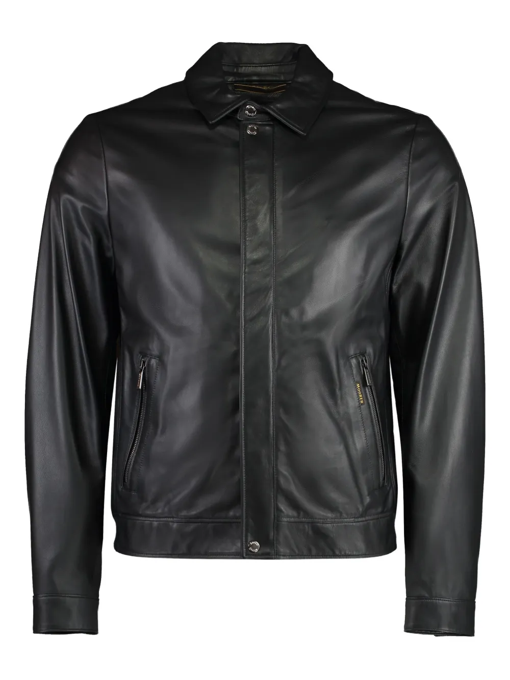 Moorer zipped-pockets leather jacket Zwart