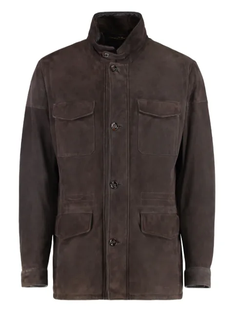 Moorer button-fastening flap-pocket jacket