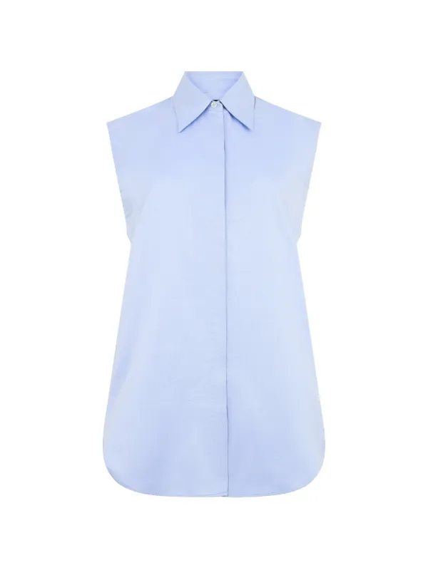 Moorer Sleeveless Box-pleat Shirt in Blue