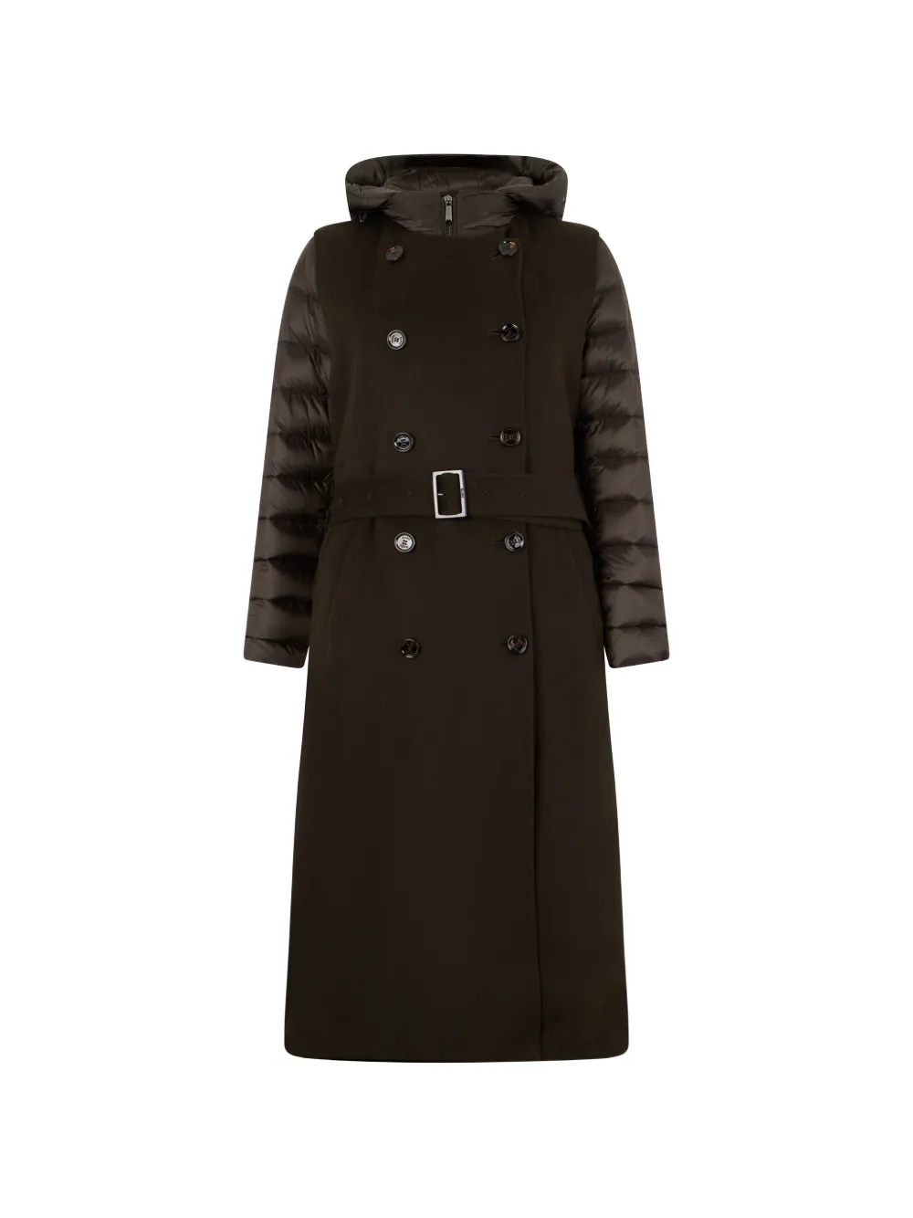 Moorer Marta-Cwl quilted-sleeve double-breasted coat - Marron Moorer Marta-Cwl quilted-sleeve double-breasted coat - Marron
