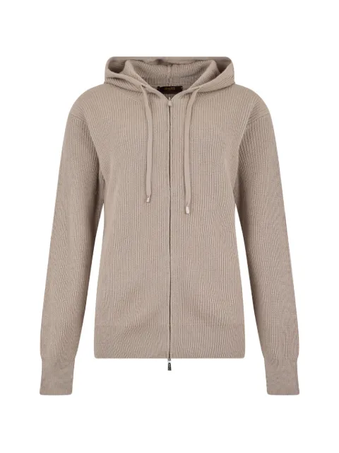 Moorer Corniolaig ribbed-knit zip-up hooded cardigan