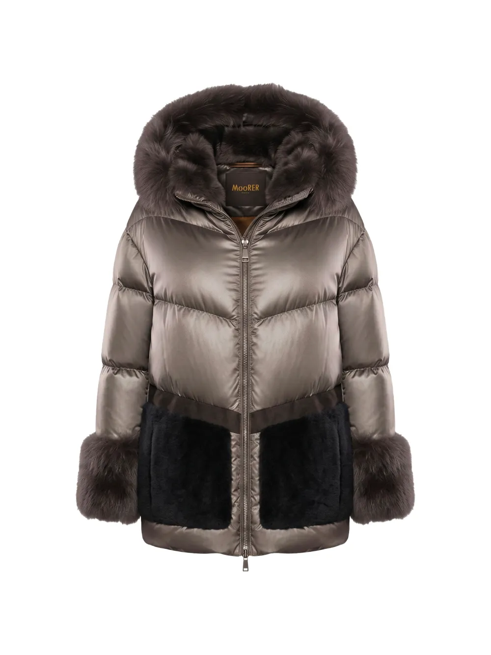Moorer faux-fur trim hooded down jacket - Grau