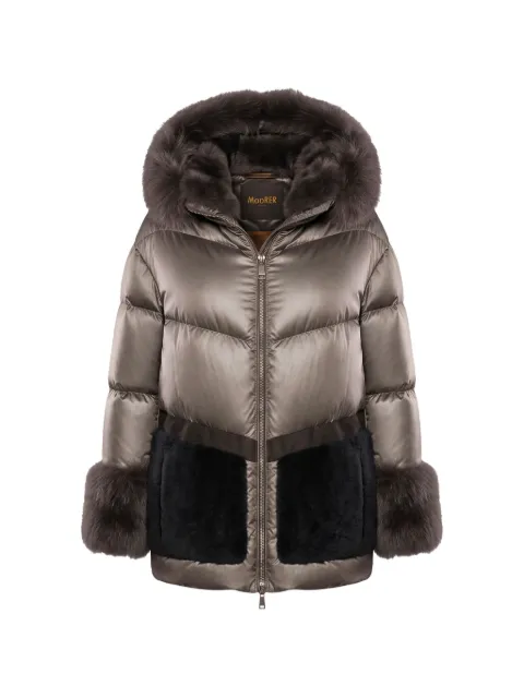 Moorer faux-fur trim hooded down jacket