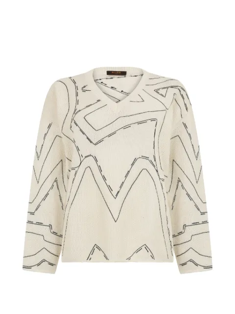 Moorer geometric-pattern V-neck sweater