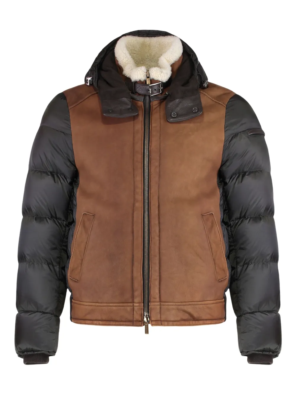 Moorer leather-paneled puffer jacket Zwart