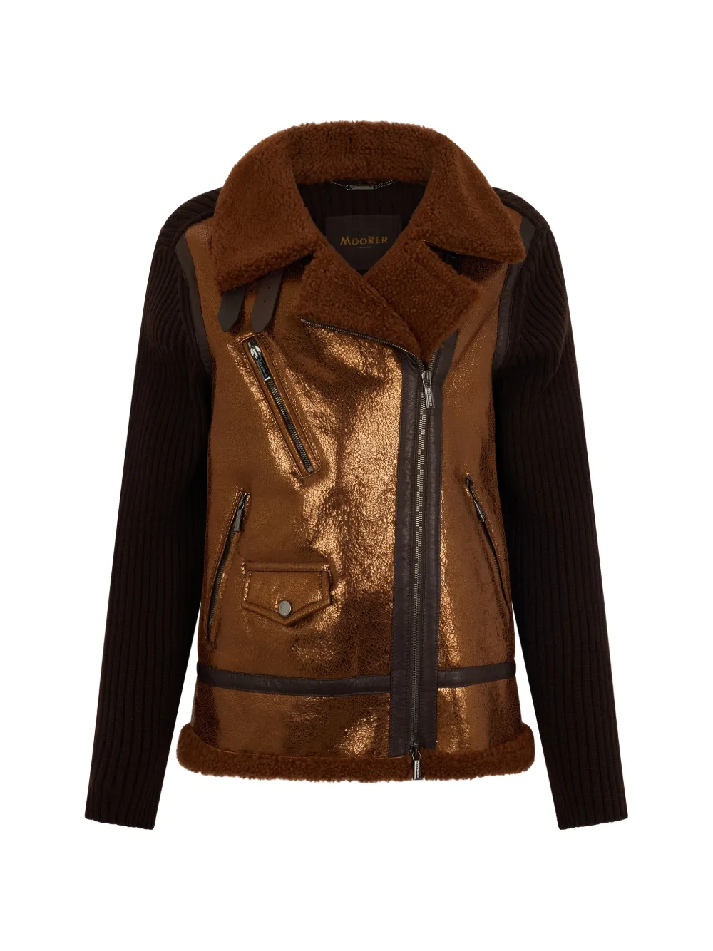 Moorer shearling ribbed jacket - Marrone