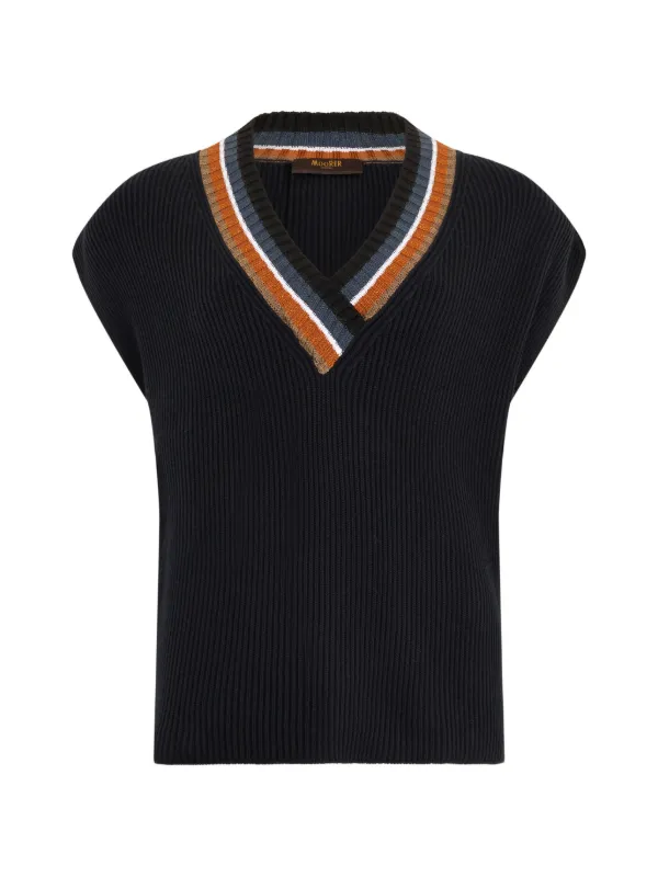 Moorer V-neck Ribbed Vest in Blue