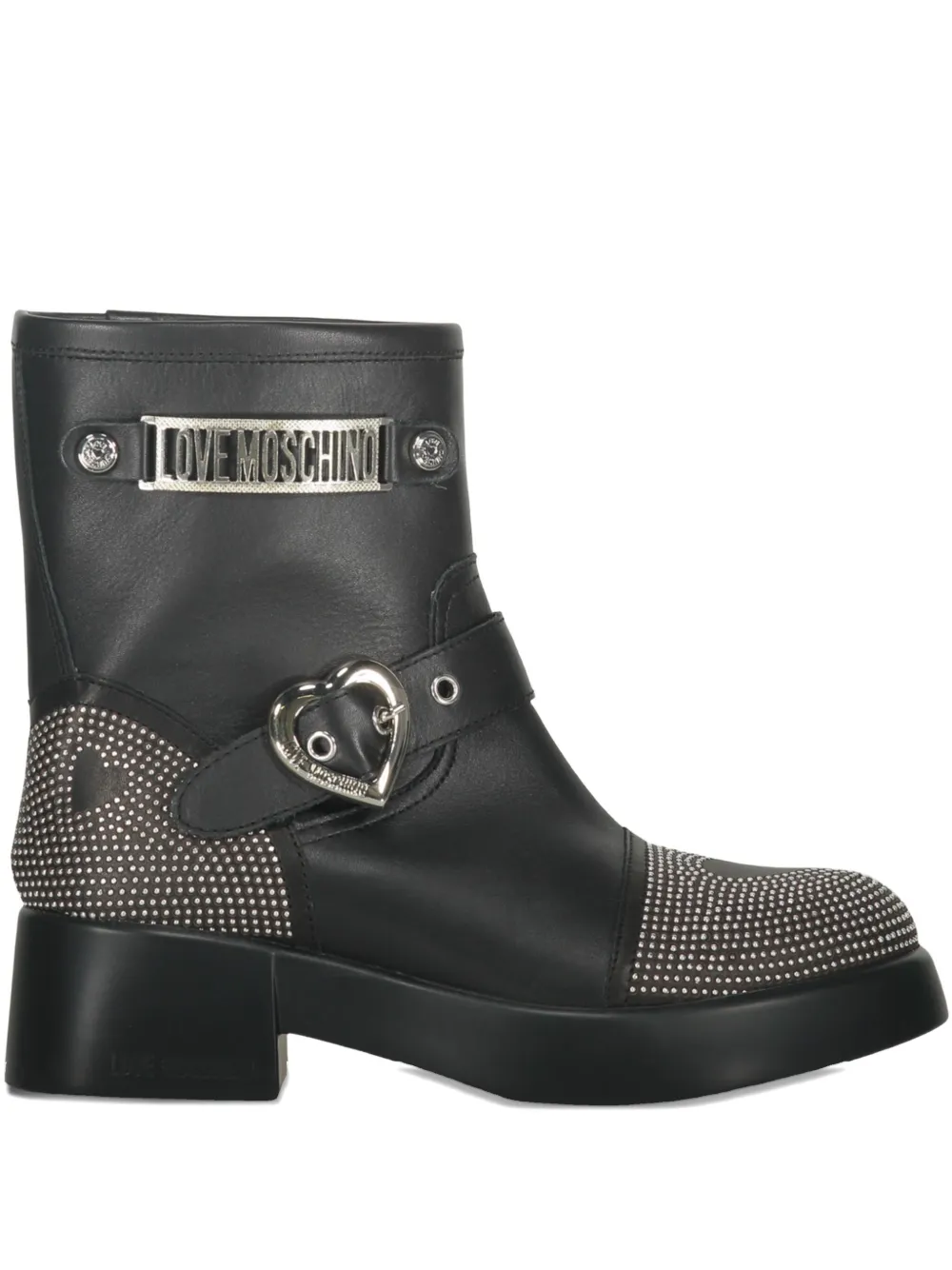 Moschino buckle-detailed studded ankle boots Black