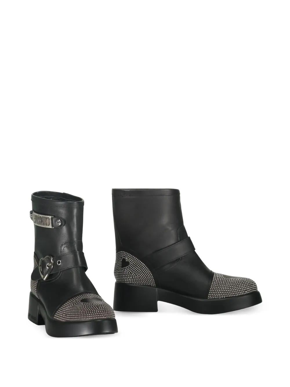 Moschino buckle-detailed studded ankle boots Black