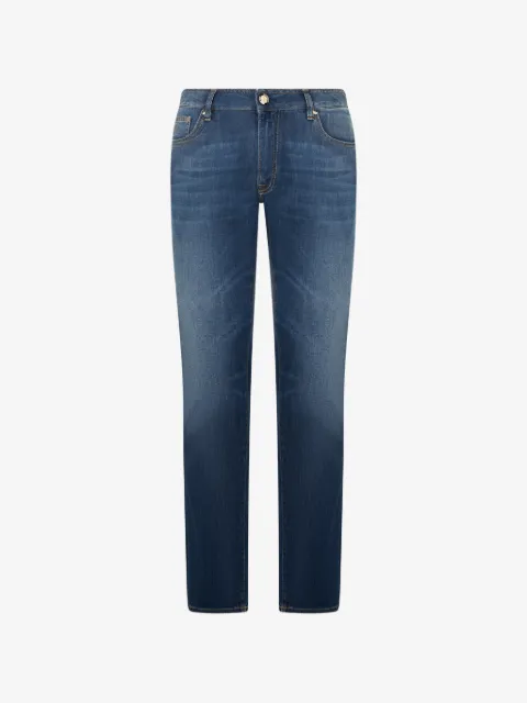 Moorer faded five-pocket denim