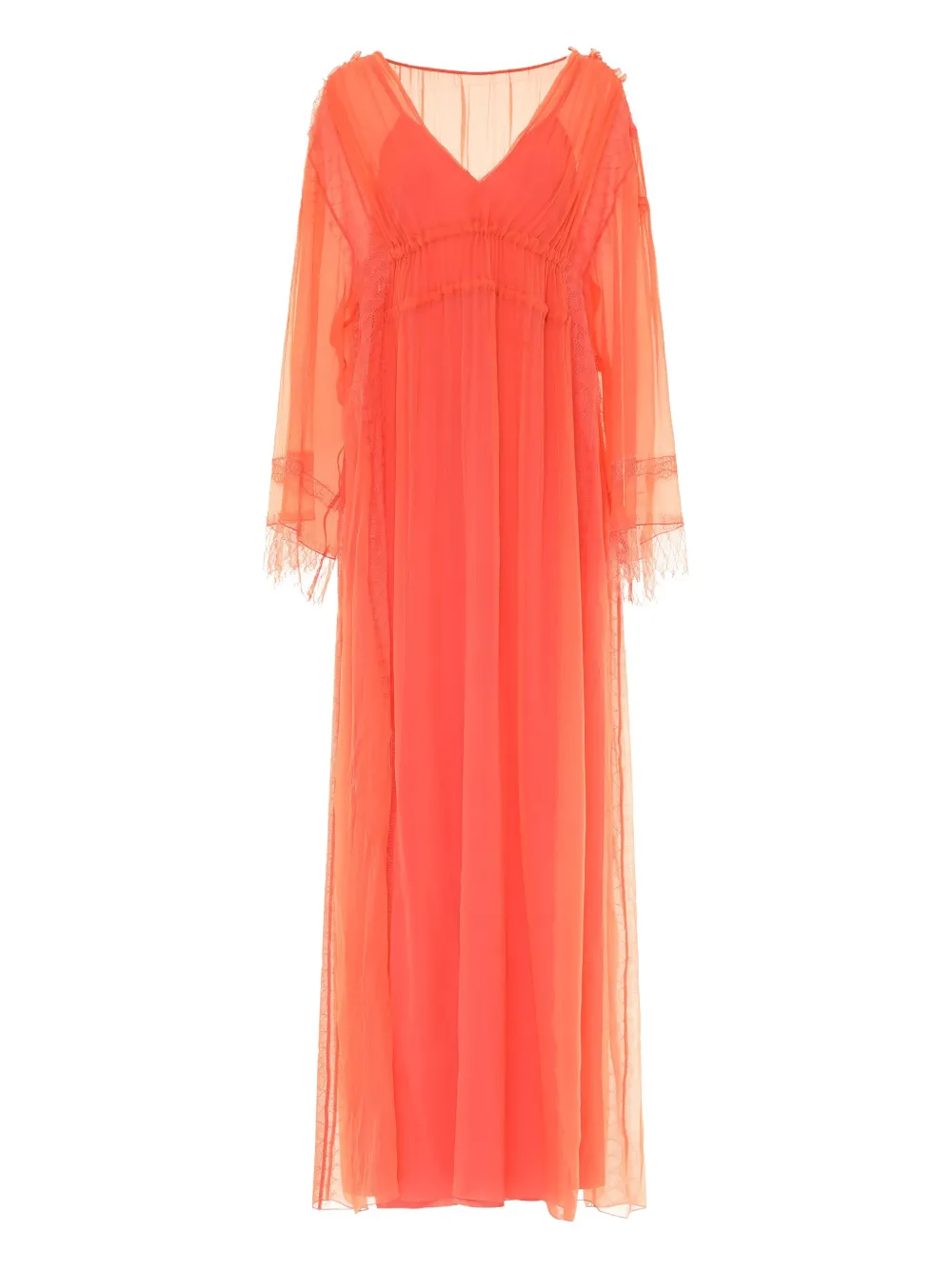Alberta Ferretti lace-trimmed V-neck maxi dress Oranje