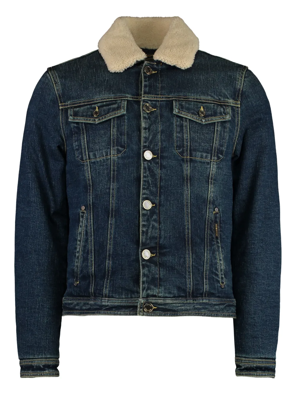 Moorer sheepskin-trimmed denim jacket Blauw