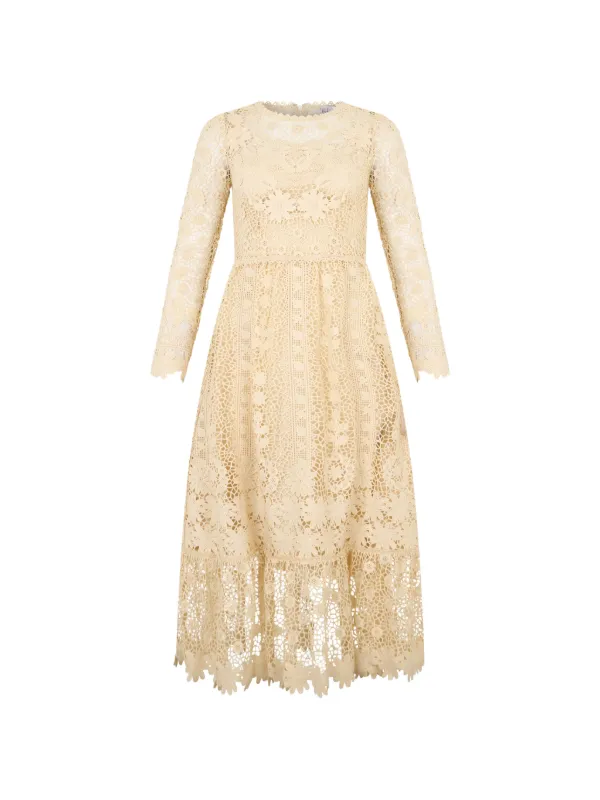 red valentino gold dress Red Valentino Lace Midi Dress