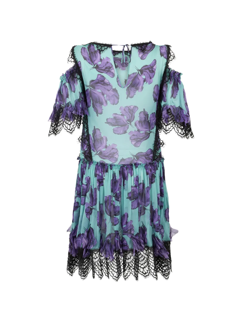 Moschino Mini-jurk met bloemen-print en kanten afwerking Blauw