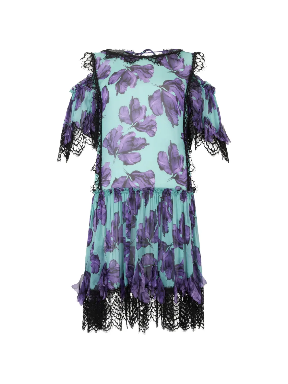 Moschino floral-print lace-trim mini dress - Blu