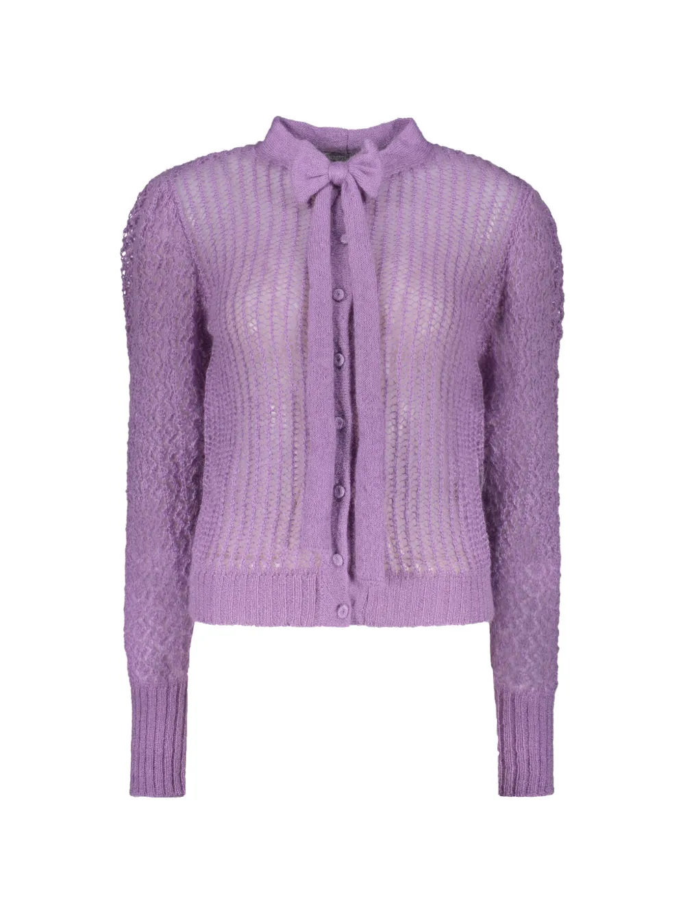 Alberta Ferretti openwork-knit bow-detail cardigan - Purple