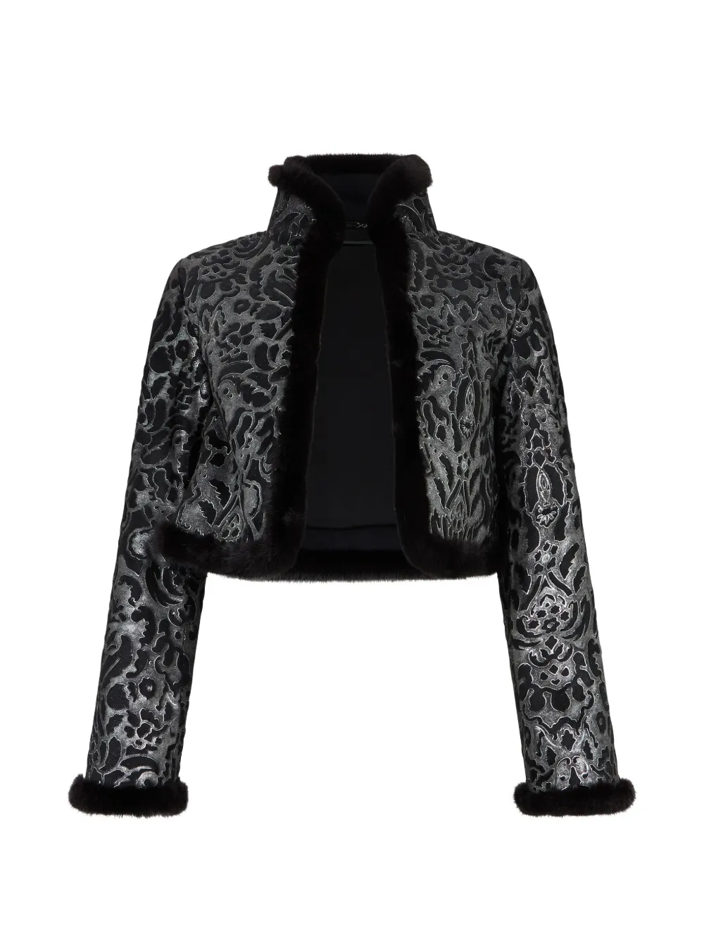 Moschino damask-pattern faux-fur-trim jacket - Schwarz