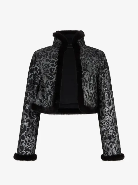 Moschino damask-pattern faux-fur-trim jacket