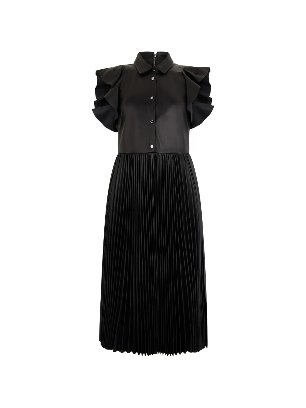 Valentino Garavani ruffled-sleeve pleated dress - Nero