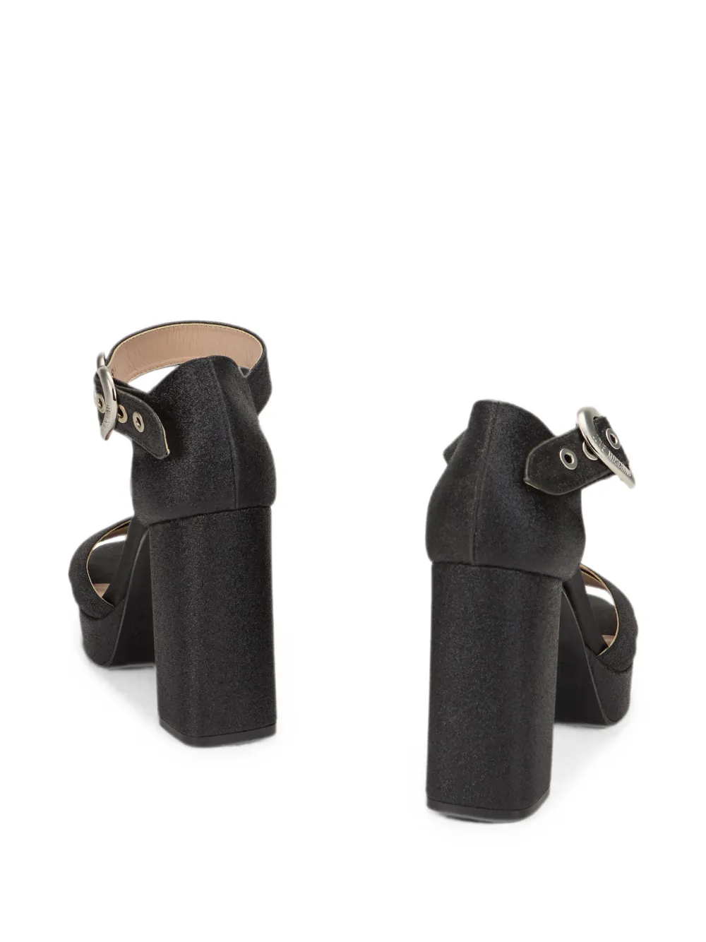 Moschino glitter-effect heart-buckle sandals Zwart