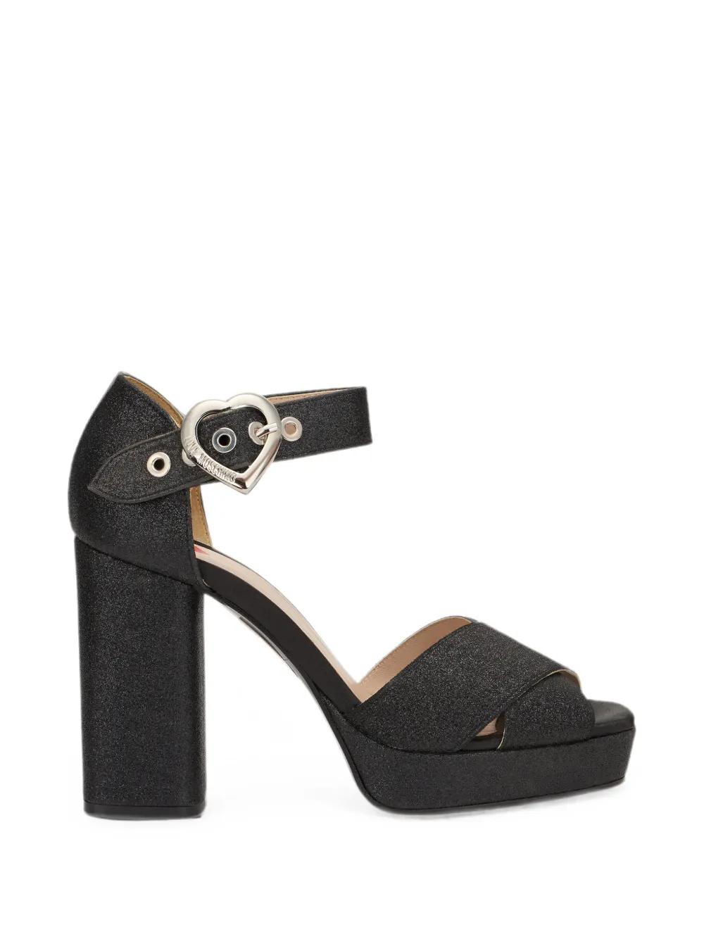 Moschino glitter-effect heart-buckle sandals - Schwarz