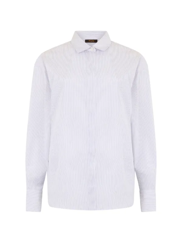 Moorer Vertical-stripe Rounded-hem Shirt in White
