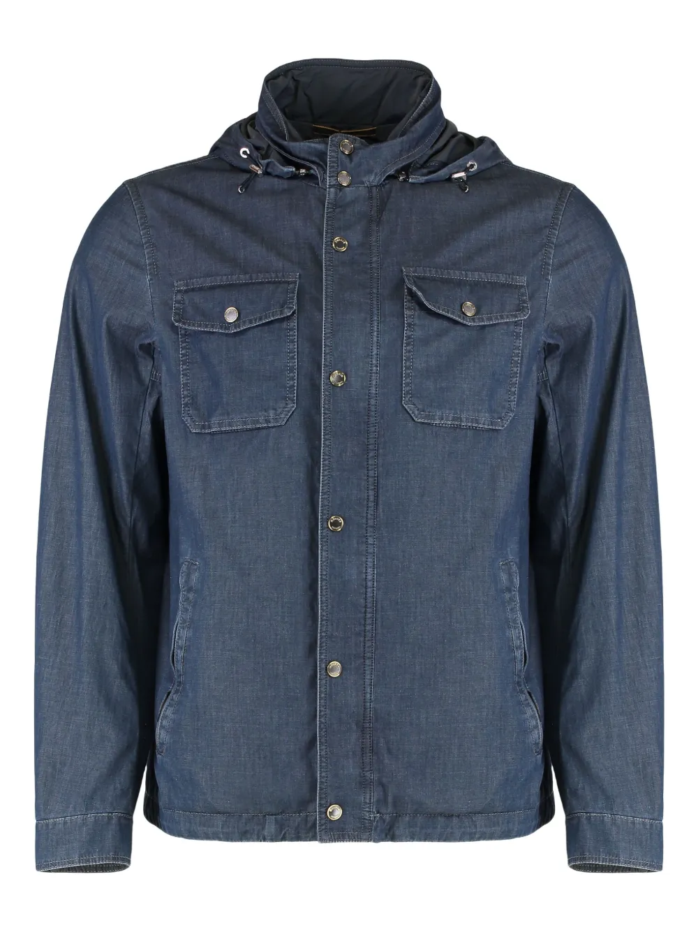 Moorer Hooded Denim Jacket In Blue
