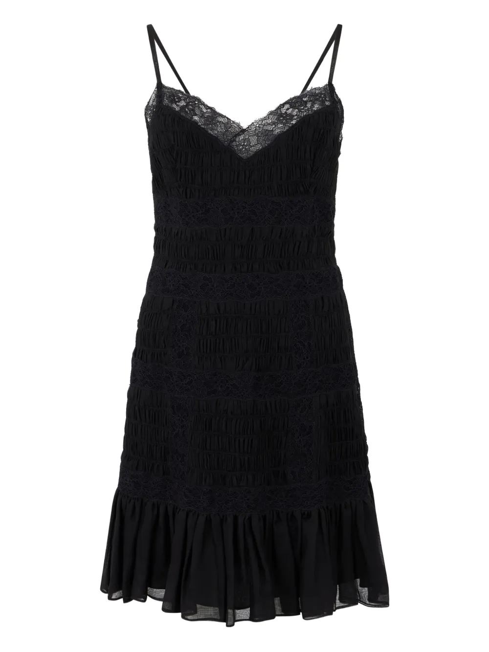 Valentino Lace-trim Ruffled Dress In Black