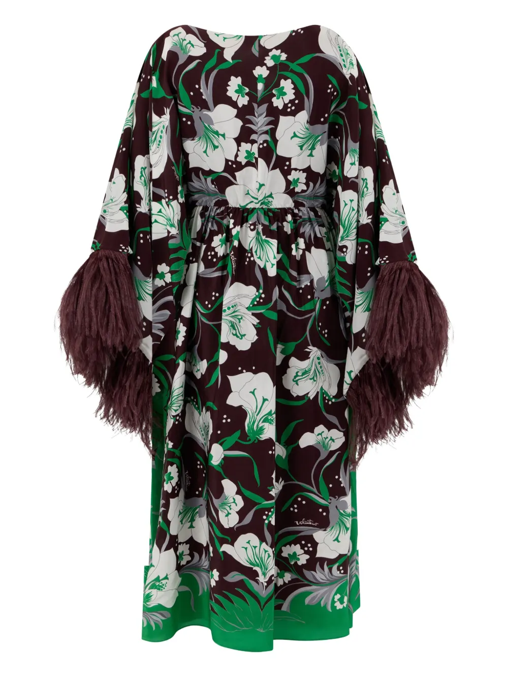 Valentino Garavani feather-trim floral dress - Bruin