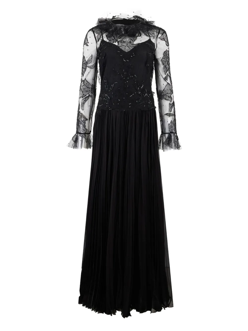 Valentino Garavani pleat-detail embellished dress - Nero