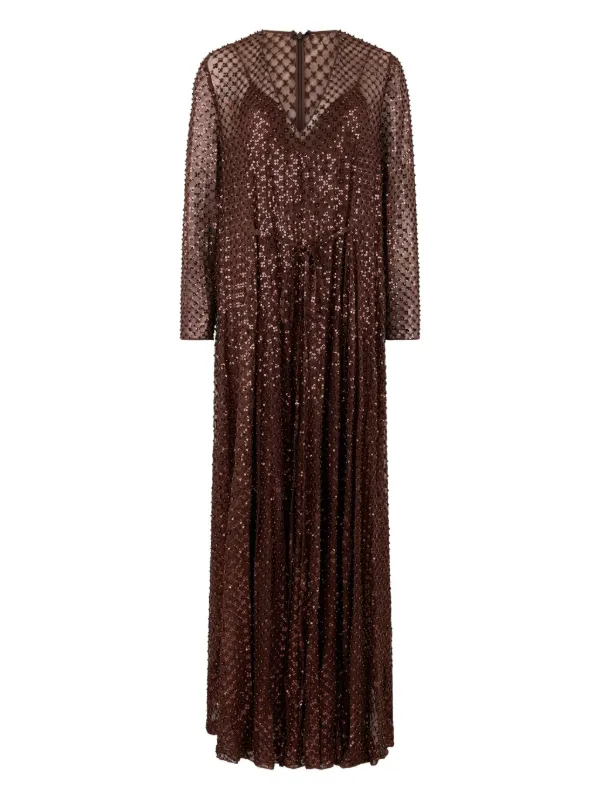 brown embellished maxi dress Helsi Long Sleeve Embellished Maxi Dress Brown