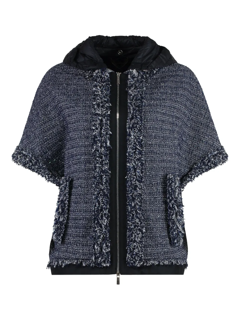 Moorer bouclé-tweed hooded jacket Blauw