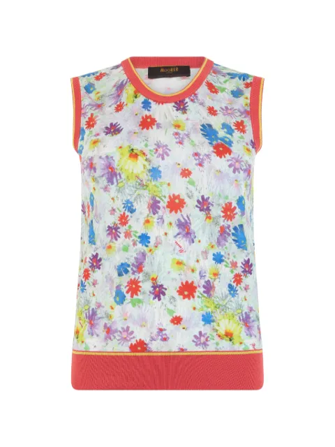 Moorer floral-print ribbed-trim vest