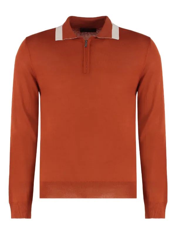 Moorer Clancy-mll Collar-zip Polo Shirt in Orange
