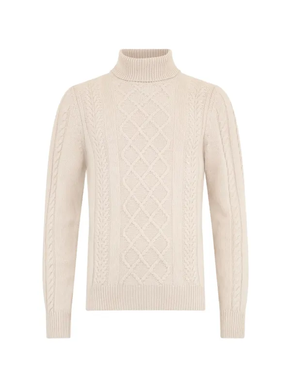 Moorer Cable-knit Turtleneck Sweater in Neutrals